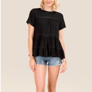 NWOT Francesca’s Sia Crochet Trim Babydoll Blouse